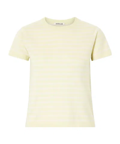 Auralee Knitted Striped Cotton T-shirt In Yellow