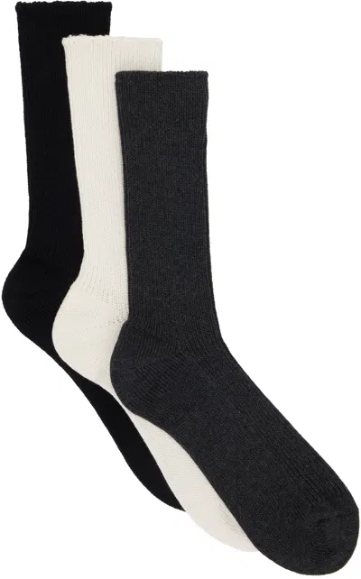 Auralee Three-pack Multicolor Socks In Ivry/blk/chrcl
