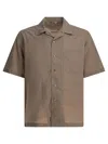 Auralee Short Sleeve Wool Shirt With Chest Pocket In Brown