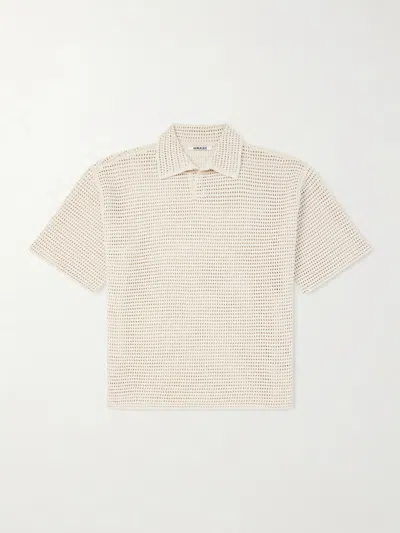 Auralee Tussah Open-knit Silk And Cotton-blend Polo Shirt In Neutral