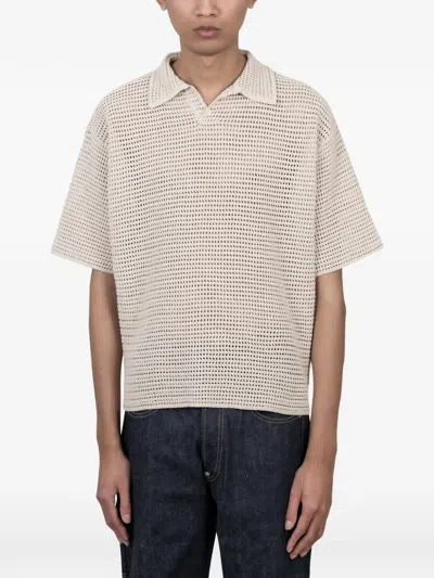 Auralee Tussah Open-knit Silk And Cotton-blend Polo Shirt In Neutral