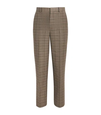 Auralee Tweed Check Straight Trousers In Brown