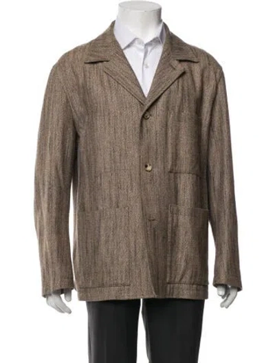 Pre-owned Auralee Tweed Pattern Blazer In Brown