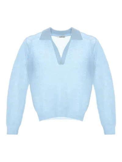 Auralee V-neck Knitted Top In Blue