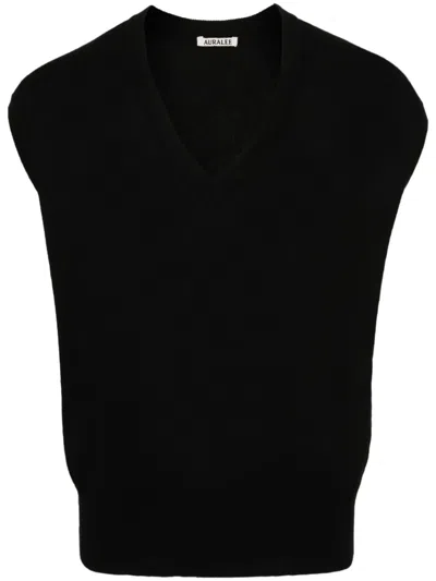 Auralee Silk & Cashmere Knit V-neck Vest In Black