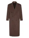 Auralee Long Double-breasted Coat Notched Lapels In Brown