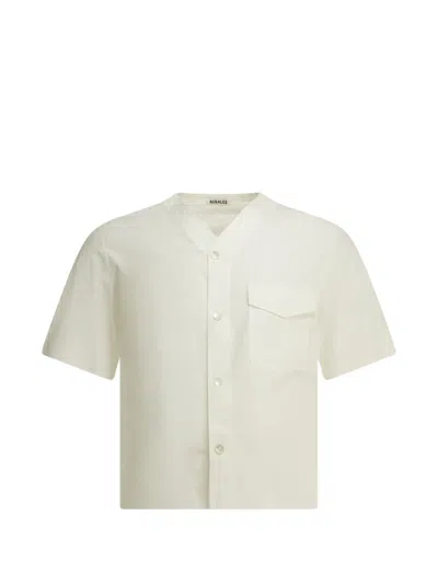 Auralee V-neck Chest-pocket Shirt In White