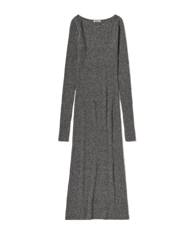 Auralee Ribbed Cashmere Midi Dress In Gray
