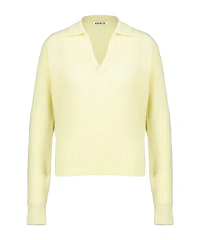 Auralee V-neck Knit Top In Yellow