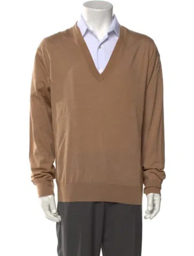Pre-owned Auralee V-neck Long Sleeve Pullover In Neutral