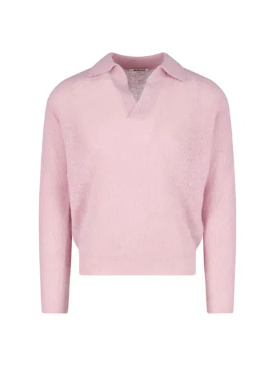 Auralee V-neck Polo In Pink