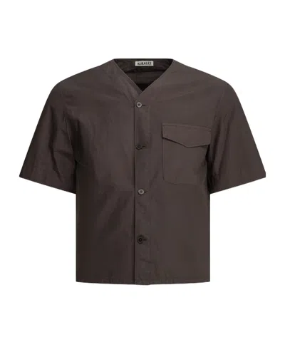Auralee V-neck Short-sleeved Shirt In Brown