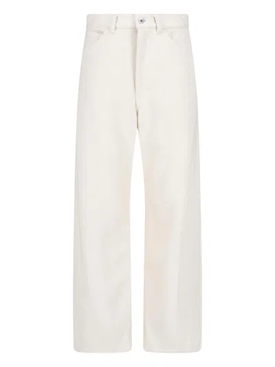 Auralee Wide Silk Denim Pants In White