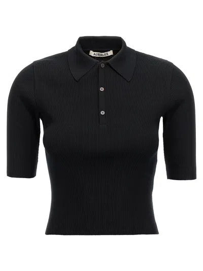 Auralee Ribbed-knit Polo Shirt In Multi