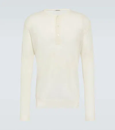 Auralee Wool And Silk Henley Shirt In White