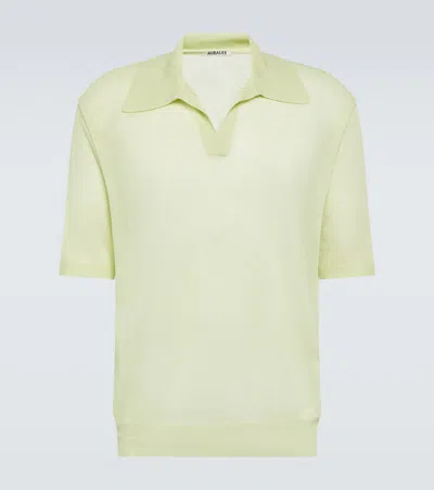 Auralee Wool And Silk Polo Sweater In Lime Green