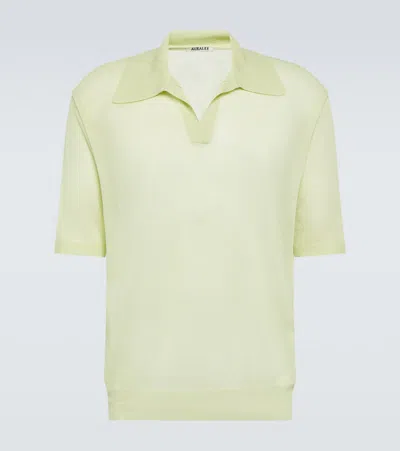 Auralee Wool And Silk Polo Sweater In Yellow
