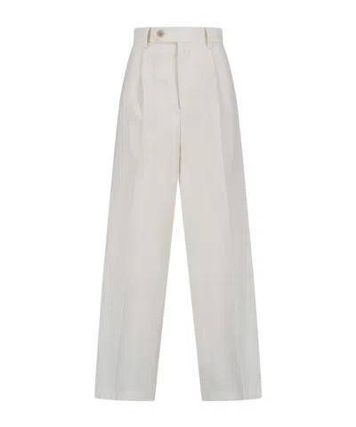 Auralee Wool Blend Belt Loop Casual Pants In White