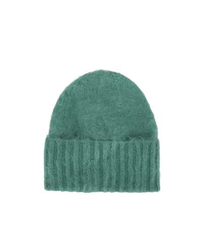 Auralee Wool Blend Turned-up Knit Cap In Green