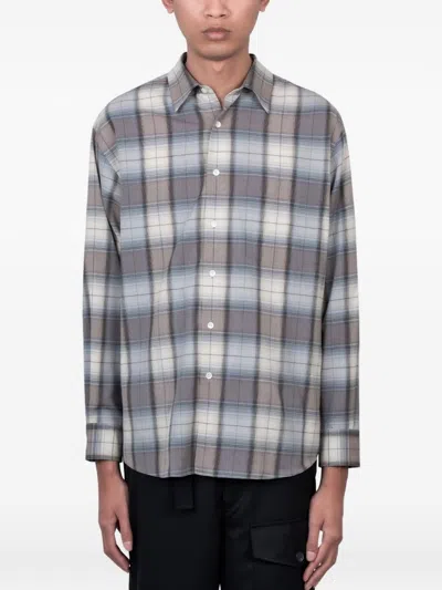 Auralee Wool Shirt Long Sleeves Plaid Pattern In Gray