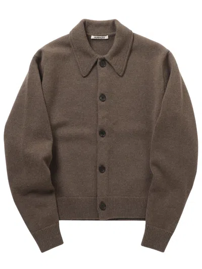Auralee Wool Classic-collar Cardigan With Button Closure In Brown