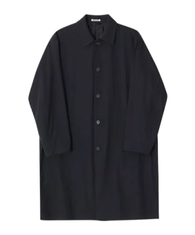 Auralee Wool Collar Trench Coat In Black