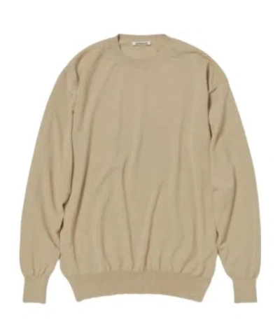 Auralee Wool Crew Neck Knit Sweater In Brown