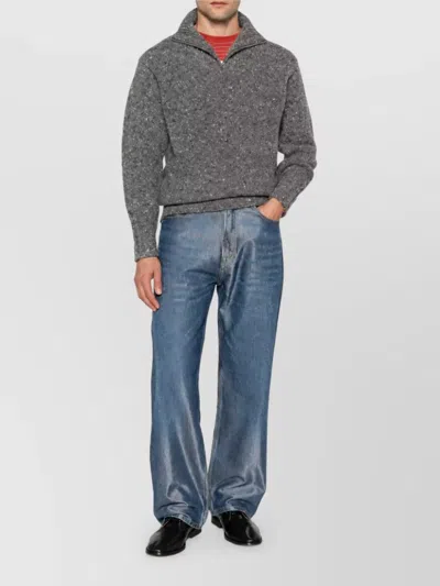 Auralee Wool Flecked Half-zip Turtleneck Jumper In Multi