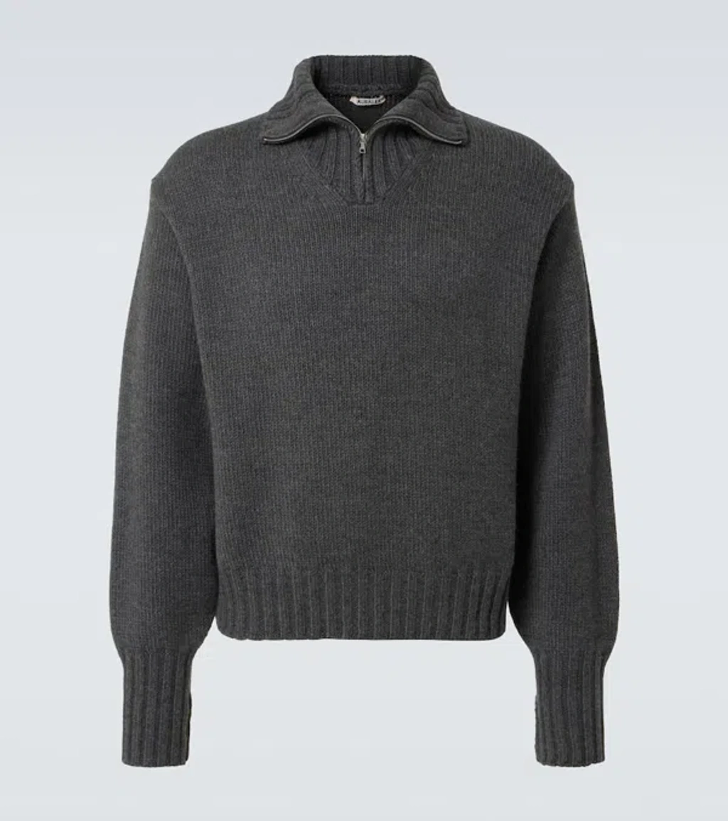 Auralee Wool Half-zip Sweater In Grey | ModeSens