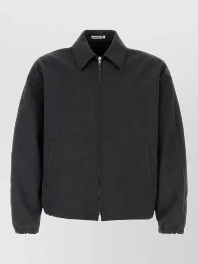 Auralee Wool Jacket Elastic Cuffs Point Collar In Black