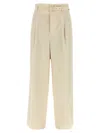 Auralee High Waist Wide Leg Pleated Trousers In Neutral