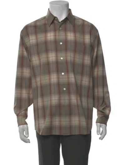 Pre-owned Auralee Wool Plaid Print Dress Shirt W/ Tags In Neutral