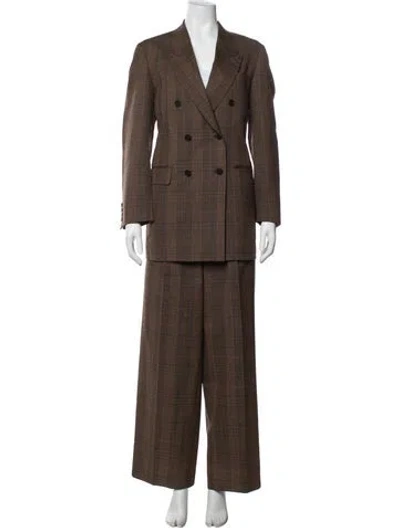 Pre-owned Auralee Wool Plaid Print Pant Set W/ Tags In Brown