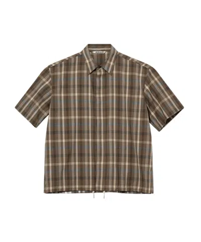 Auralee Checked Wool Shirt In Brown