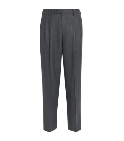 Auralee Wool Pleated Wide-leg Trousers In Gray