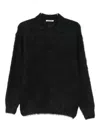 Auralee Mohair Polo With Structured Collar And Button Placket In Black