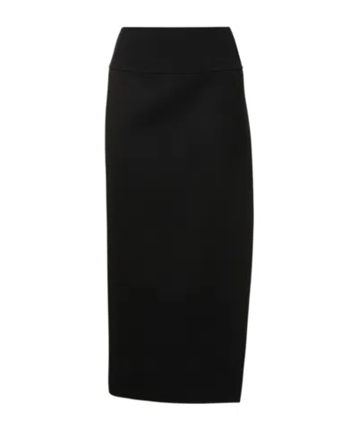 Auralee Wool Side-slit Midi Skirt In Black