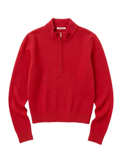 Auralee Wool Smooth Knit Top With Short-zip Collar In Red