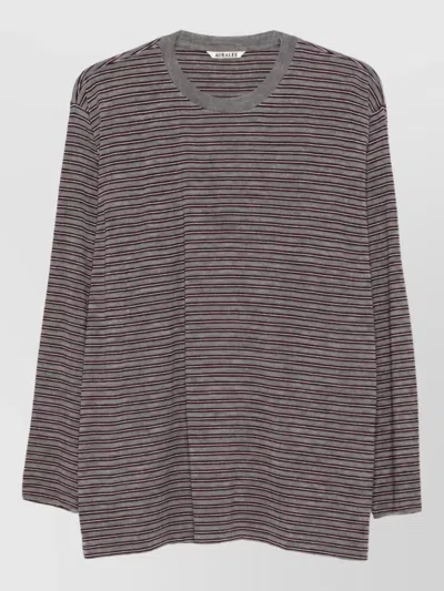 Auralee Wool Striped Long-sleeve T-shirt In Animal Print