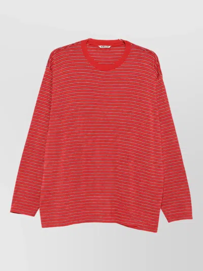 Auralee Wool Striped Long-sleeve T-shirt In Red