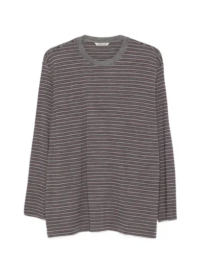 Auralee Wool Striped T-shirt In Grey