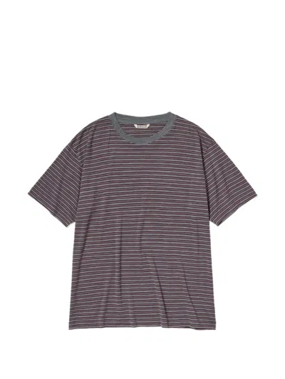Auralee Wool Striped T-shirt In Grey