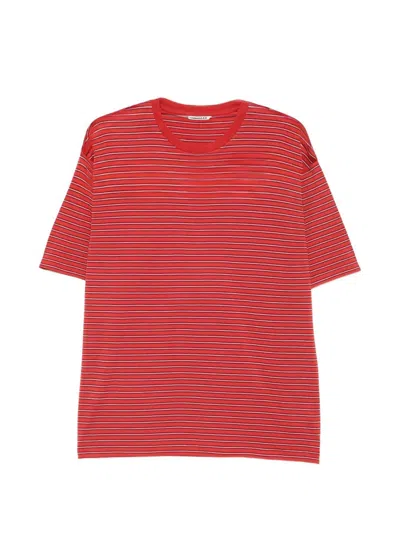 Auralee Wool Striped T-shirt In Red