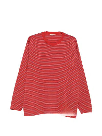 Auralee Wool Striped T-shirt In Red