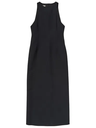 Auralee Wool Tense Sleeveless Mini Dress With Round Neck And Back Zip In Black