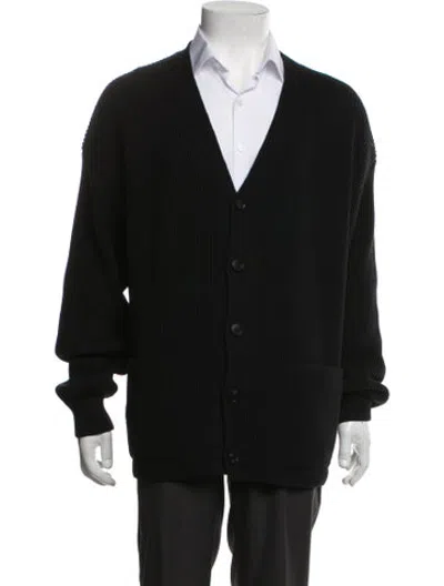 Pre-owned Auralee Wool V-neck Cardigan In Black