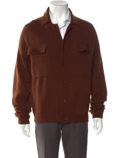 Pre-owned Auralee Wool V-neck Cardigan In Brown