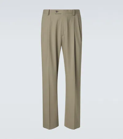 Auralee Wool Wide-leg Pants In Green