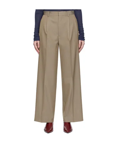 Auralee Wool Wide-leg Pleated Pants In Khaki