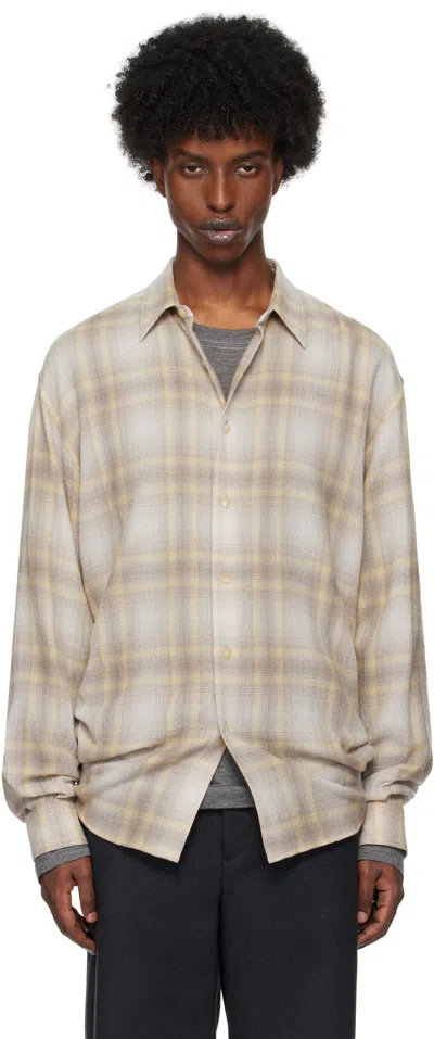 Auralee Yellow & Grey Airy Wool Check Shirt In Yellow Grey Check